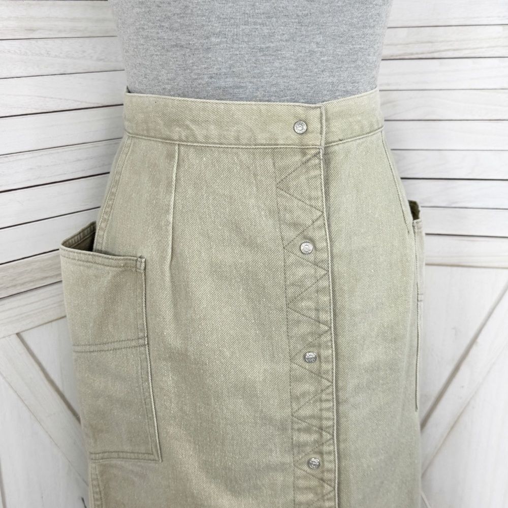 Vintage Coca Cola Snap Front Side Cargo Pocket Denim A Line Skirt Khaki 6 XS - Picture 5 of 13